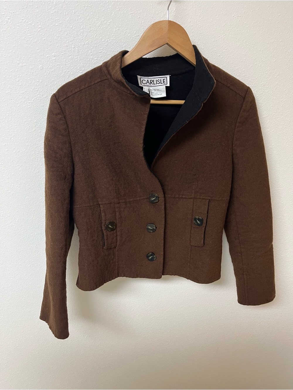 Carlisle Brown Cropped Wool-Blend Button Jacket
